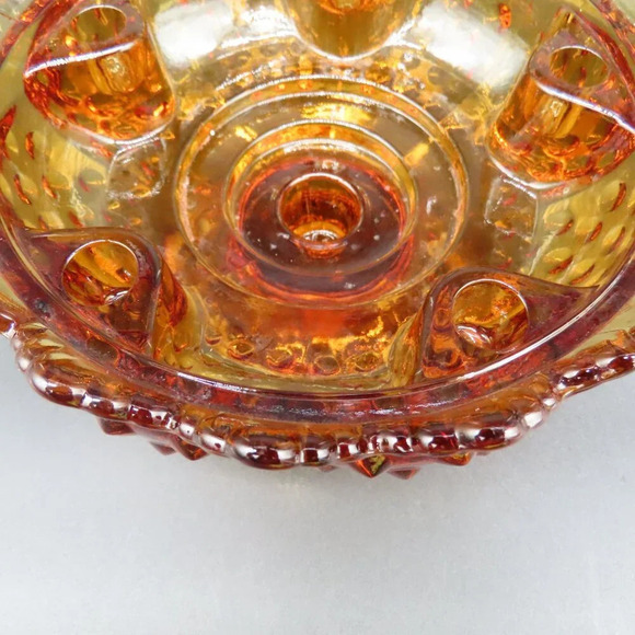 Vintage Fenton Hobnail Pedestal Amber 6 Taper Candle Holder Patent No 3541569 - Picture 5 of 7